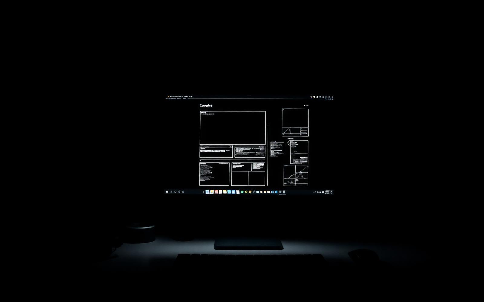 Monitor sa prikazom web sajta u mračnoj sobi